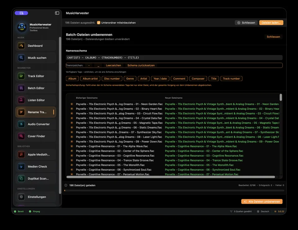 Tracks umbenennen – MusicHarvester